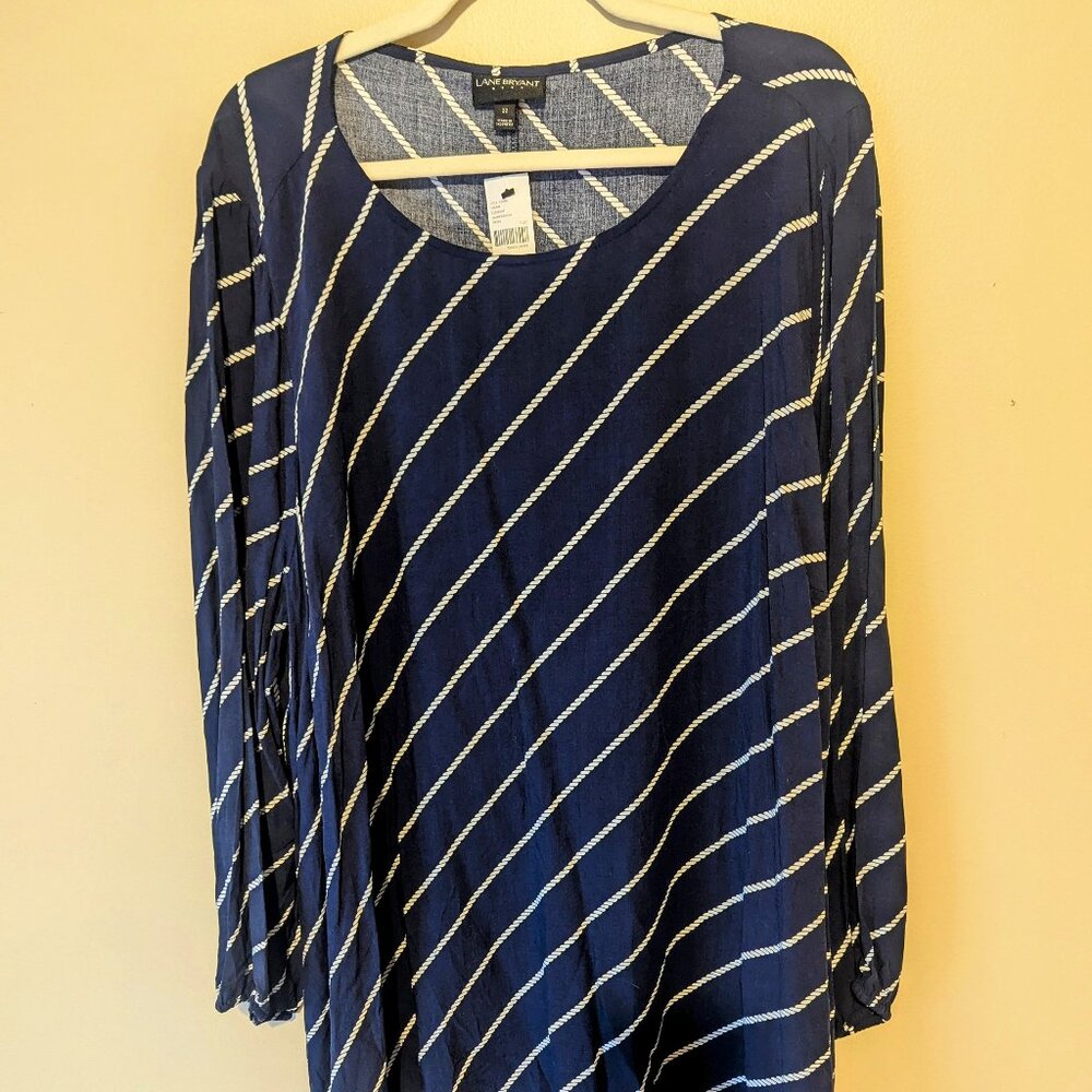Lane Bryant Navy and White Striped Long Sleeve Blouse Size 22- NWT